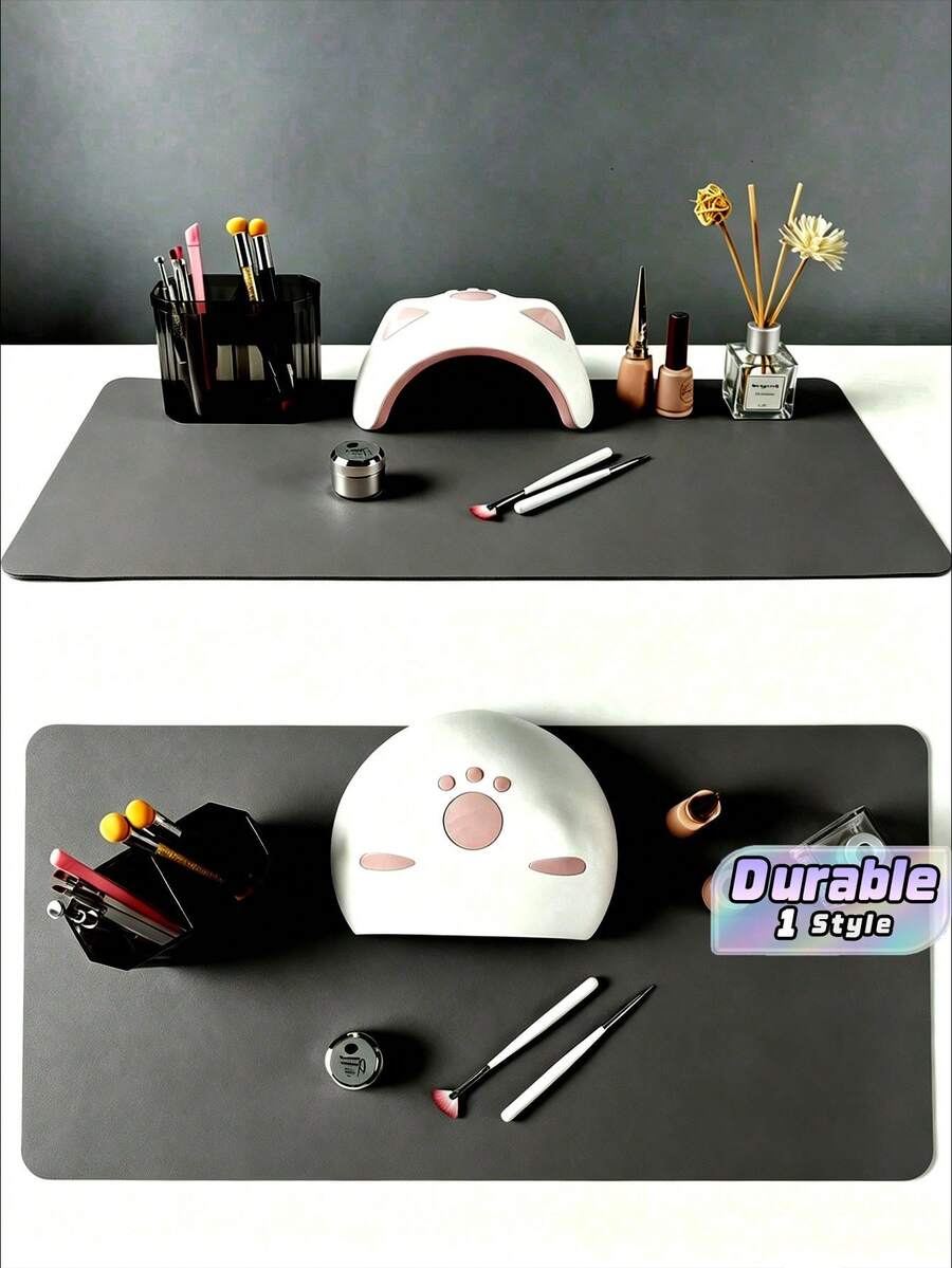 淺粉色美甲桌墊,防水柔軟 PU 皮革材質,適用於工作室桌面與可折疊美甲扶手墊,適合沙龍美甲師與居家使用 - 深灰色 - 查看 1