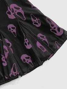 ROMWE Goth 深色花卉森林嬉皮浪漫宮廷哥德風印花女款修身顯瘦細肩帶迷你洋裝 - 玫紅色 - 查看 4