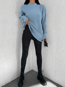 SHEIN Cottnline Women'S Stand Collar Drop Shoulder Sweater - Baby Blue - View 5