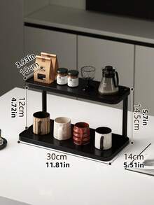 Estante de almacenamiento de escritorio negro, organizador de portavasos, estante de escritorio para tazas de agua, tazas de café, juegos de té - Negro - Ver 4