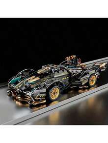 1690-Piece Black Sports Car Building Set - An Easy-To-Assemble Collectible Model, Perfect For Christmas, Halloween, And Birthday Gifts. - Color - View 3