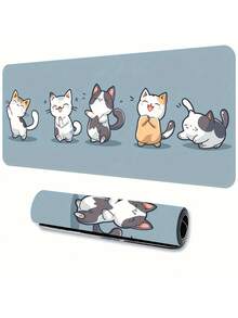 1pc Large NonSlip Rubber Precision Locking Edge Durable Playful Cartoon Cat Dance Blue Desk Mat Gaming Mouse Pad Office Home Computer Setup Cat Lover Gift Large Desk Mat NonSlip Mouse Pad - multicolor - View 7