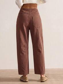 EMERY ROSE EMERY ROSE Jeans casuales holgados y acampanados para mujer con diseño de cremallera en la cintura trasera - Marrón - Ver 2