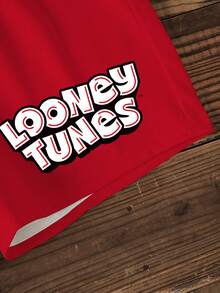 LOONEY TUNES X SHEIN 少女卡通印花圓領短袖T恤與短褲休閒日常套裝 - 白色 - 查看 6