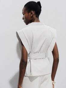 Aveloria Modichic European & American Style Spring/Summer New Fashion Versatile Solid Color Flutter Sleeve V-Neck Tie Waist Sleeveless Blouse - White - View 3