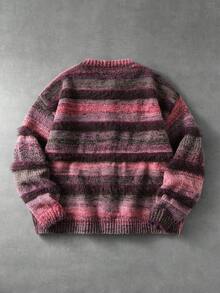 ROMWE MEN Men's Striped Long Sleeve Single-Breasted Casual Knit Cardigan - Purple - View 2
