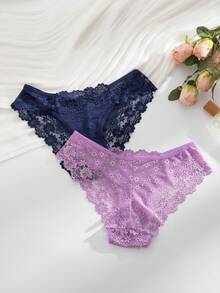 SHEIN 浪漫性感蕾絲女款三角內褲 3件組 - 彩色 - 查看 5