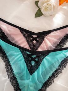 SHEIN Conjunto de 7 piezas de bragas triangulares cómodas con patchwork de encaje para mujer - Multicolor - Ver 4