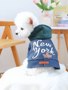 PETSIN 1pc Pet Clothing, Embroidered New York Letter Blue Pet Jacket, Comfortable Casual Jacket For Small Dogs - Blue - View 7