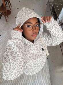 Tween Girl Casual Daily Fashion Leopard Pony Print Autumn Sweatshirt - Grey - View 1