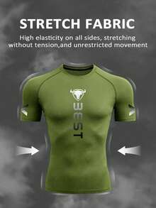 Coreblaze Men's Letter Print Raglan Short Sleeve Sports T-Shirt - Green - View 3