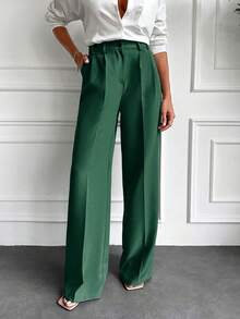 EURMUSE Ladies Solid Color Simple Daily Suit Pants - Green - View 1