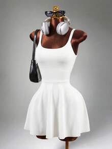 Mistrie Conjunto de vestido de tenis con diseño de nudo retorcido blanco y leggings, vestido deportivo para deportes - Blanco - Ver 3