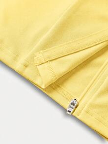 SHEIN Tween女孩休閒純色咖啡棕長袖上衣與喇叭褲2件套 - 黃色 - 查看 11