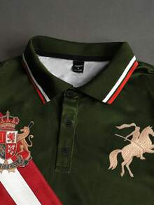 STYNVO 男士條紋短袖休閒通勤 Polo 衫 - 軍綠色 - 查看 3