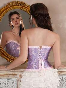 Myrelith 1pc Vintage Romantic Jacquard Fishbone Corset Top - Multicolor - View 2