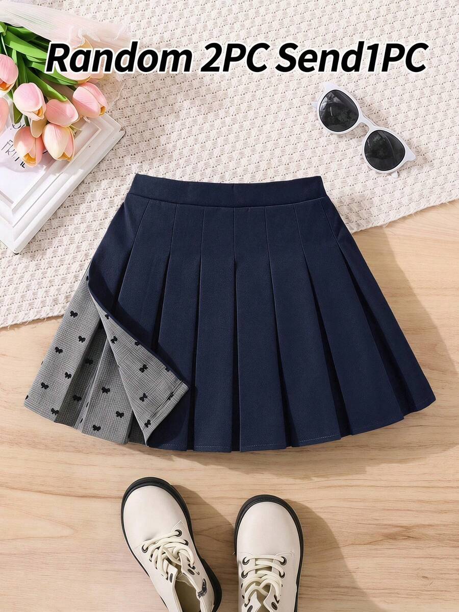 SHEIN 少女時尚百搭百褶布洛克印花貼身休閒裙 - 灰色 - 查看 1