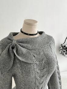 Elamini Plus Size Women Solid Color Casual Versatile Daily Wear Long Sleeve Sweater - Dark Grey - View 4