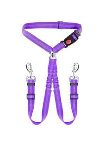 1Pc Adjustable Dual Dog Car Seat Belt, Elastic Retractable Pet Vehicle Safety Leash, Shock Absorbing Travel Restraint For Two Dogs Driving Trip - Multicolor - View 6