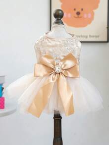 PETSIN 1 Piece Champagne Princess Style Pet Dress, Small Mother Dog And Cat Clothes, Suitable For Wedding And Birthday Photo Outfits, Suitable For Wedding Companions And Birthday Parties To Wear Wedding Dresses - Champagne - View 4
