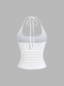 Sweetra Women's Spring/Summer Slimming Sexy Y2K Halter Neck Elegant Backless White Beige Chocolate Brown 3 Pieces Set Top Vacation - Multicolor - View 5