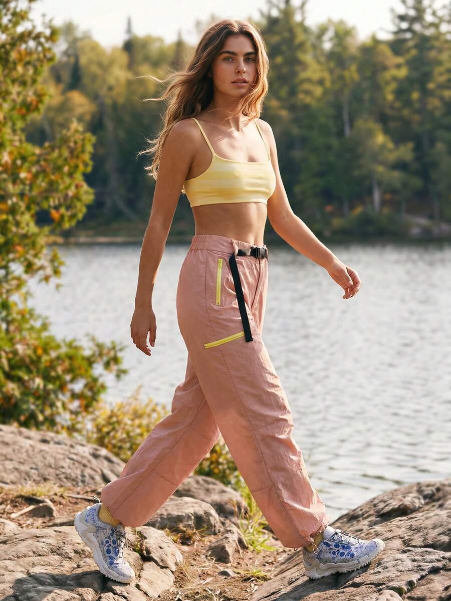 WanderVale Women's Loose Casual Hiking Pants With Zipper Pockets - Pink - View 1