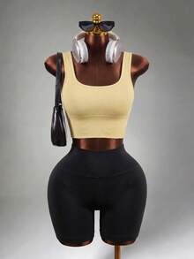 Mistrie Women's Solid Color Seamless Everyday Fitness Sports Bra - Butter Yellow - View 5