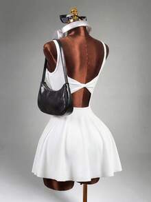 Mistrie Conjunto de vestido de tenis con diseño de nudo retorcido blanco y leggings, vestido deportivo para deportes - Blanco - Ver 2