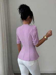 SHEIN Elenzya 女士优雅浪漫修身西装外套，V领设计，褶裥收腰 - 淡紫色 - 查看 2