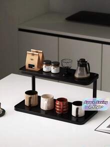 Estante de almacenamiento de escritorio negro, organizador de portavasos, estante de escritorio para tazas de agua, tazas de café, juegos de té - Negro - Ver 1