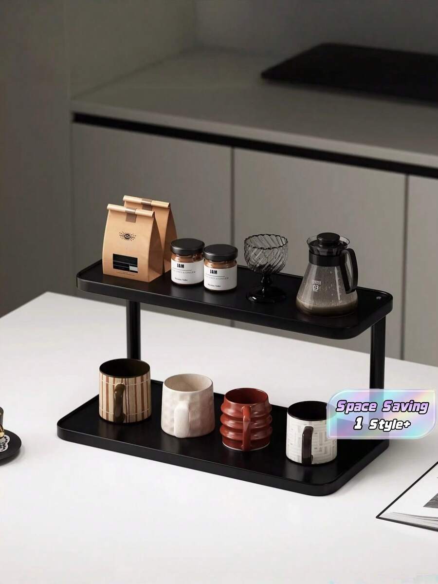 Estante de almacenamiento de escritorio negro, organizador de portavasos, estante de escritorio para tazas de agua, tazas de café, juegos de té - Negro - Ver 1