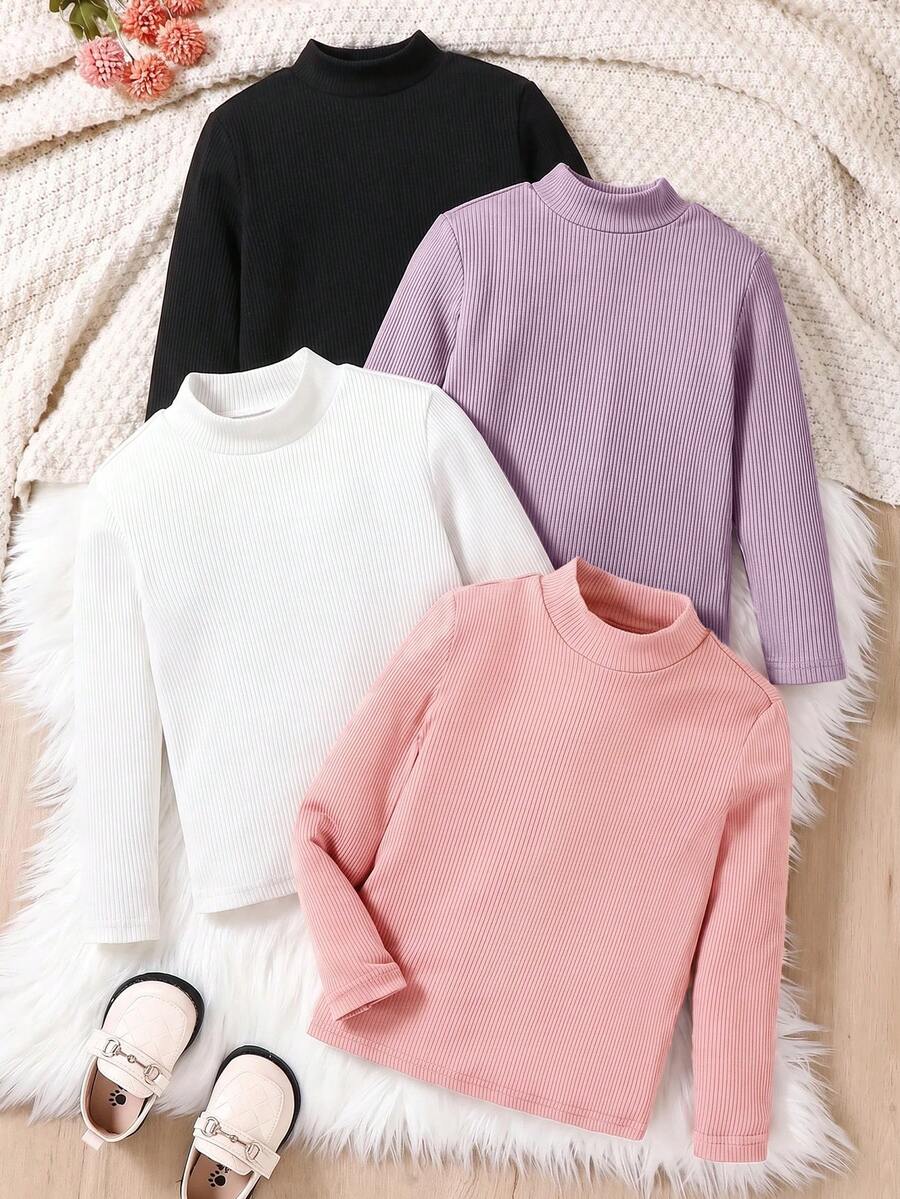 SHEIN Tween Girl 最平價 Tween Girl 買1送3 4件組 素色修身休閒圓領上衣 - 彩色 - 查看 1