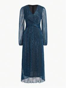 ZEYLAH V-Neck Ruched Waist Maxi Dress, Autumn/Winter - Teal Blue - View 1
