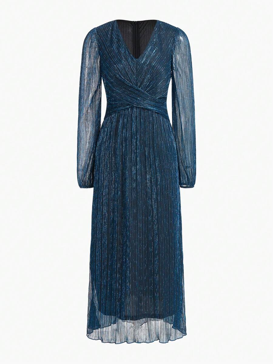 ZEYLAH V-Neck Ruched Waist Maxi Dress, Autumn/Winter - Teal Blue - View 1