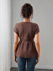 Momance Maternity Sweater Vest, Fitted V-Neck With Metal Button Design, Solid Color Knit, Casual Everyday Wear, Versatile Outerwear Winter - Brown - View 2