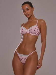 MUSERA Pink Polka Dot Lace Trim Edge Underwired Bust Bra - Pink - View 3