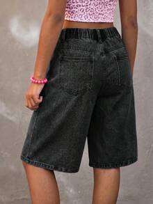 Tween Girl Tween Girl Casual Daily Denim Shorts With Pockets, Buttons And Rhinestones - Black - View 5