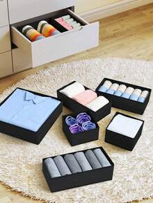 Foldable Storage Box Fabric Closet Organizer Drawer Divider For Clothes Underwear Bras Socks Lingerie Dark Gray Space Saving Wardrobe Storage Home Decor Dorm Room Essential Household Gift - Black - View 6