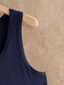 HIMLAND Men's Solid Color Casual Versatile Daily Wear Top - Navy Blue - View 4