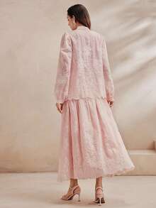 Anewsta Spring/Summer New Elegant Fashion Casual Vacation Date Outing Holiday Party Embroidered Floral Women 2-Piece Set - Baby Pink - View 7