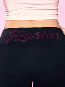 Mean Girls | SHEIN Women's Rhinestone Letter Waistband Base Shorts - Black - View 7