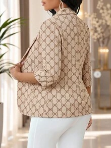 SHEIN Lady Blazer con estampado de lazo talla grande - Multicolor - Ver 2