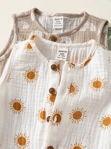 SHEIN 3pcs Newborn Baby Boy Unisex Baby Clothes Cute Summer Playful Print Pattern Sleeveless Rompers Multi-Color Basic Bodysuit Set - Multicolor - View 8