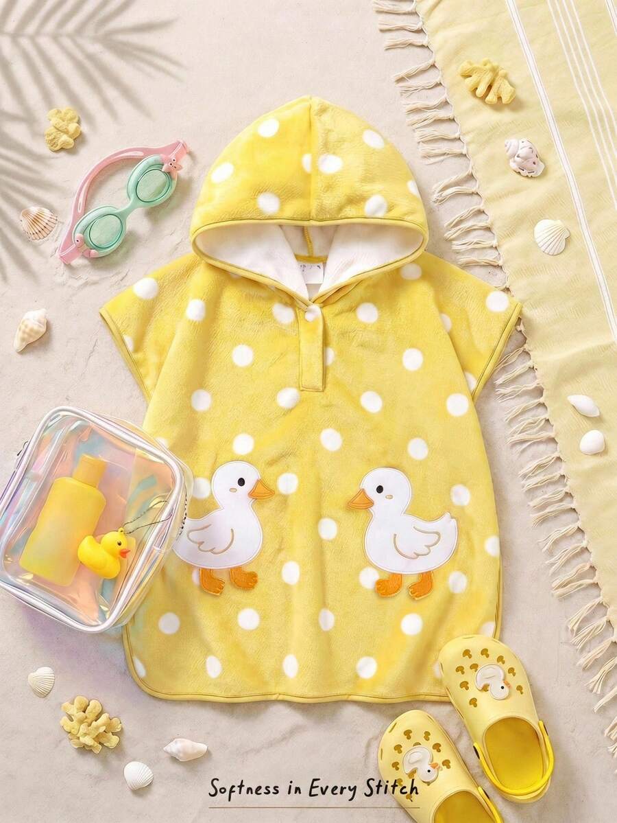 Cozy Pixies Baby Girl Polka Dot Duck Pattern One-Piece Swimsuit Suitable For Summer Vacation Beach - Yellow - View 1