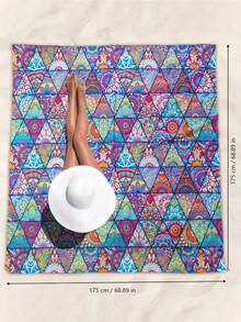 1PC Diamond Mandala Print Outdoor Picnic Mat Foldable Waterproof Sandproof Beach Mat Camping Blanket Portable Lightweight Moisture Proof Non Slip Ground Cover For Grass Sand Travel Hiking Picnic Park Festival Use With Carry Strap Home Gift - Red Violet - View 5