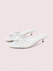 CUCCOO DOLLMOD Women's Shoes, Summer Gentle Style Sweet Style, White, Bow Stiletto, Slippers Kitten Heels - White - View 2