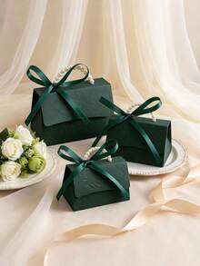 1/10/20PCS Faux Pearl Decor Gift Box Set, Darkgreen Pearl Handle Wedding Favor Box, Valentine's Day Wedding Birthday Party Decorations, Floral Letterpress Printed Mini Packaging Bags, Elegant Small Gift Bags For Jewelry Wedding Favors Party Decor - dark green - View 4