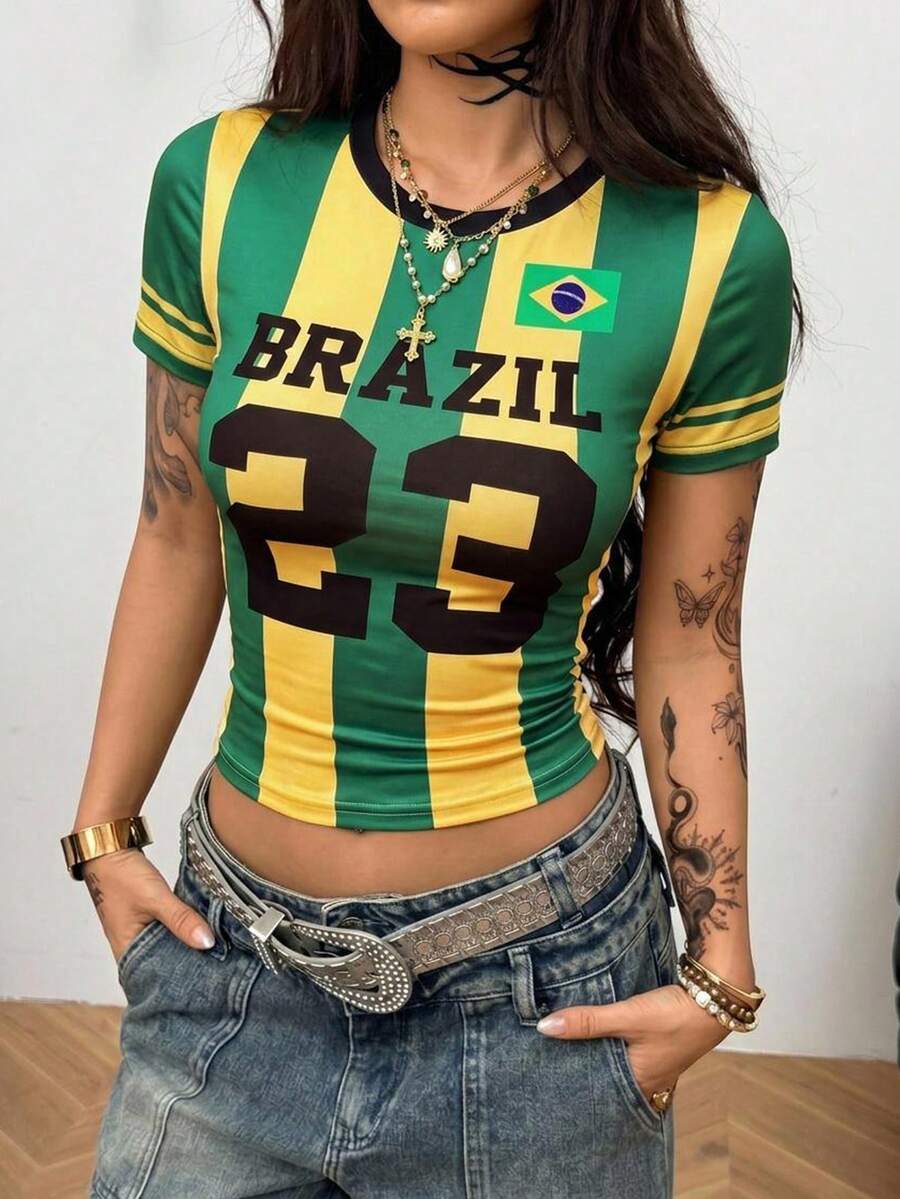 Coolane 女款夏季街頭風酷感籃球球衣設計字母印花白色上衣,適合巴西 - 彩色 - 查看 1