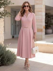 Miaspire Elegant Casual Granny Dresses For Women, New Year Dress, Wedding Formal Office Cocktail Guest, Going Out, Birthday, Ruffle Dress, Light Pink Autumn - Dusty Pink - View 7