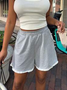 Alexandranx Women Lace Trim Loose Shorts Summer - Light Grey - View 6